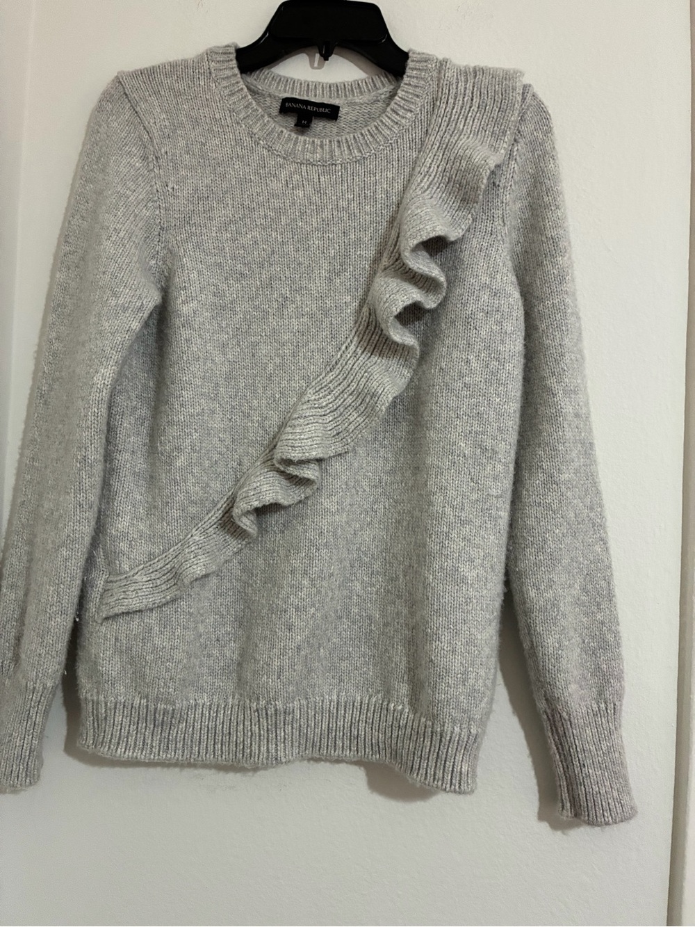 Banana Republic Gray Ruffle Crewneck Sweater
